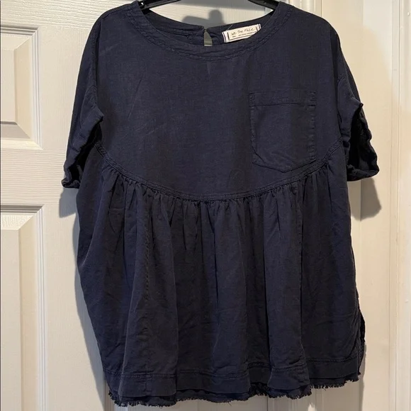 We The Free Navy Oversized Small Babydoll Flowy Relaxed Fit Pockets Linen Blend - Picture 2 of 15